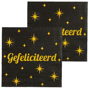 Paperdreams Verjaardag feest servetten - Gefeliciteerd - 32x stuks - zwart/goud - 17 x 19 cm -