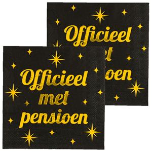 Paperdreams Verjaardag feest servetten - Officieel met Pensioen - 32x stuks - zwart/goud - 17 x 19 cm -