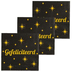Paperdreams Verjaardag feest servetten - Gefeliciteerd - 48x stuks - zwart/goud - 17 x 19 cm -