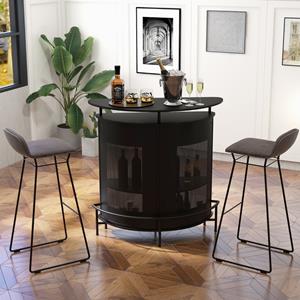 Costway Huisbar 4-Tier Bartafel met Planken en 3 Houders voor Glazen met Steel Gebogen Aanrecht Geperforeerd Metalen Front Industriële Bartafel
