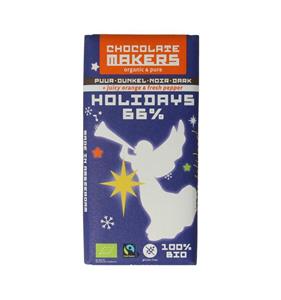 Chocolatemakers Holiday bar 65% met sinaasappel-kruidnagel bio 80 Gram