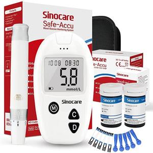 SINOCARE Safe-Accu-bloedglucosemeter met 50/100/200 teststrips Diabetestestkit in mmol/l of mg/dl kit 50 - mg/dL