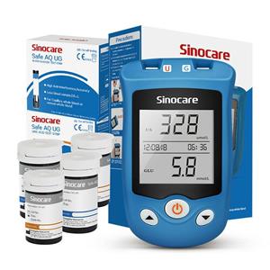 SINOCARE Safe AQ-UG Bloedglucosemeter & Urinezuurmeter 2 in 1 Bi-functie met 50 teststrips & 50 lancetten voor diabetes/jichtpatiënten 50kit-mg/dL
