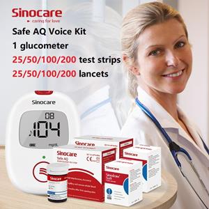 SINOCARE Safe AQ-Voice Bloedglucosemeter met 25/50/100/200 teststrips en lancetten Diabetes Met spraakherinnering Hoge nauwkeurigheid 1 mg/dL meter+25 strips