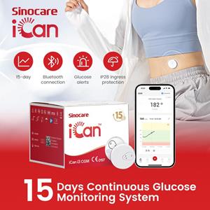 SINOCARE iCan Continue Glucose Monitoring Systeem Bloedglucose Monitoring CGM 15 Dagen Draagleven 1pc
