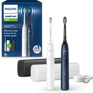 Philips Sonicare 5500 Series - Elektrische Tandenborstels - Wit & Blauw Duopack – 2 Reisetuis - Witt