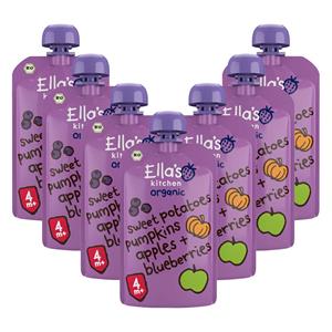 Ella's Kitchen 7x  Knijpzakje 4+ m Appel Zoete aardappel Pompoen Bosbessen 120 gr
