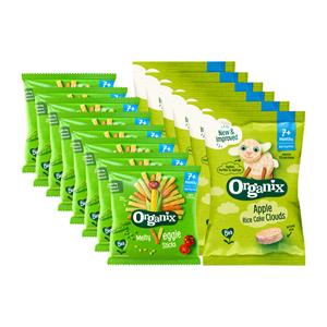 Organix Snack pakket 7+m - Luchtige Rijstwafeltjes Appel 6x 40 gr&Knabbels Groentesticks 8x 15 gr - Pakket