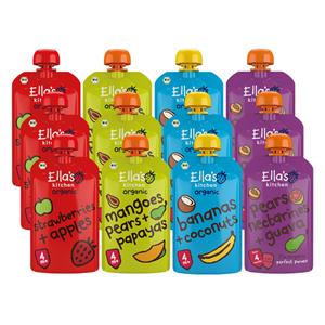 Ella's Kitchen 4+ m 12 stuks Knijpzakjes Appel, Banaan, Mango en Peer Pakket