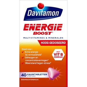 Davitamon Gratis Verzending: 4x  Energie Boost Bosvruchten 40 kauwtabletten