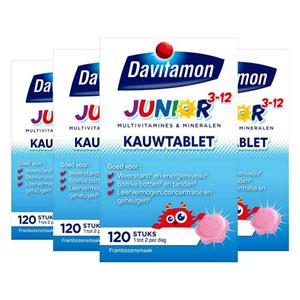 Davitamon Gratis Verzending: 4x  Junior 3+ Kauwvitamines Framboos 120 kauwtabletten