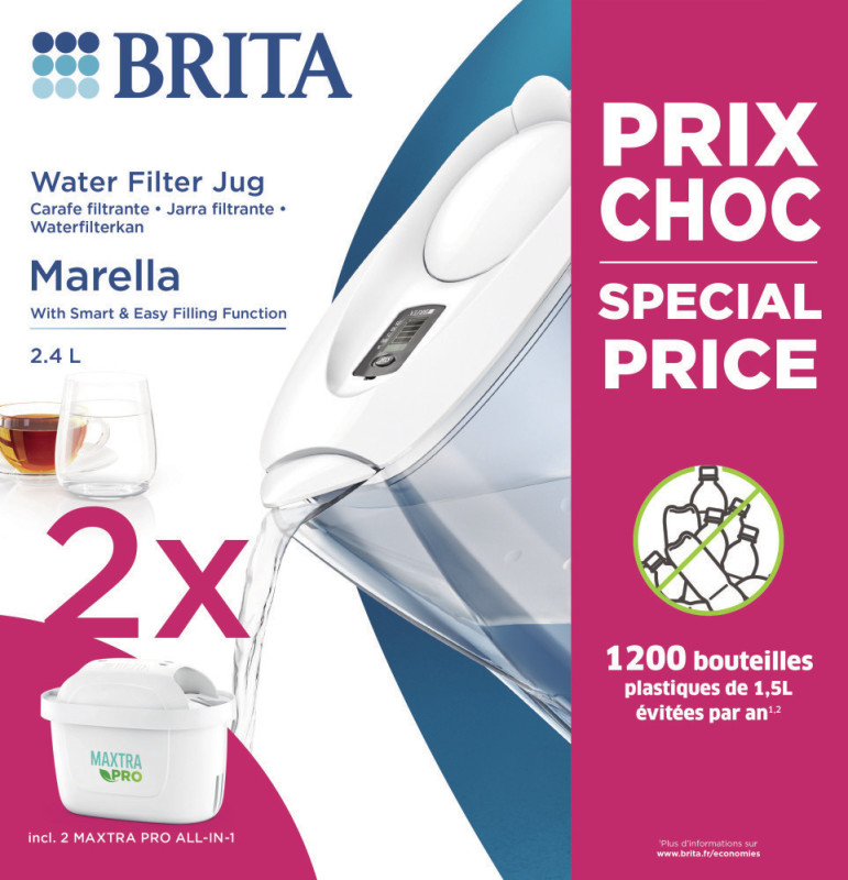 Brita Marella waterfilterkan wit + 2 maxtra filterpatronen 2.4 L