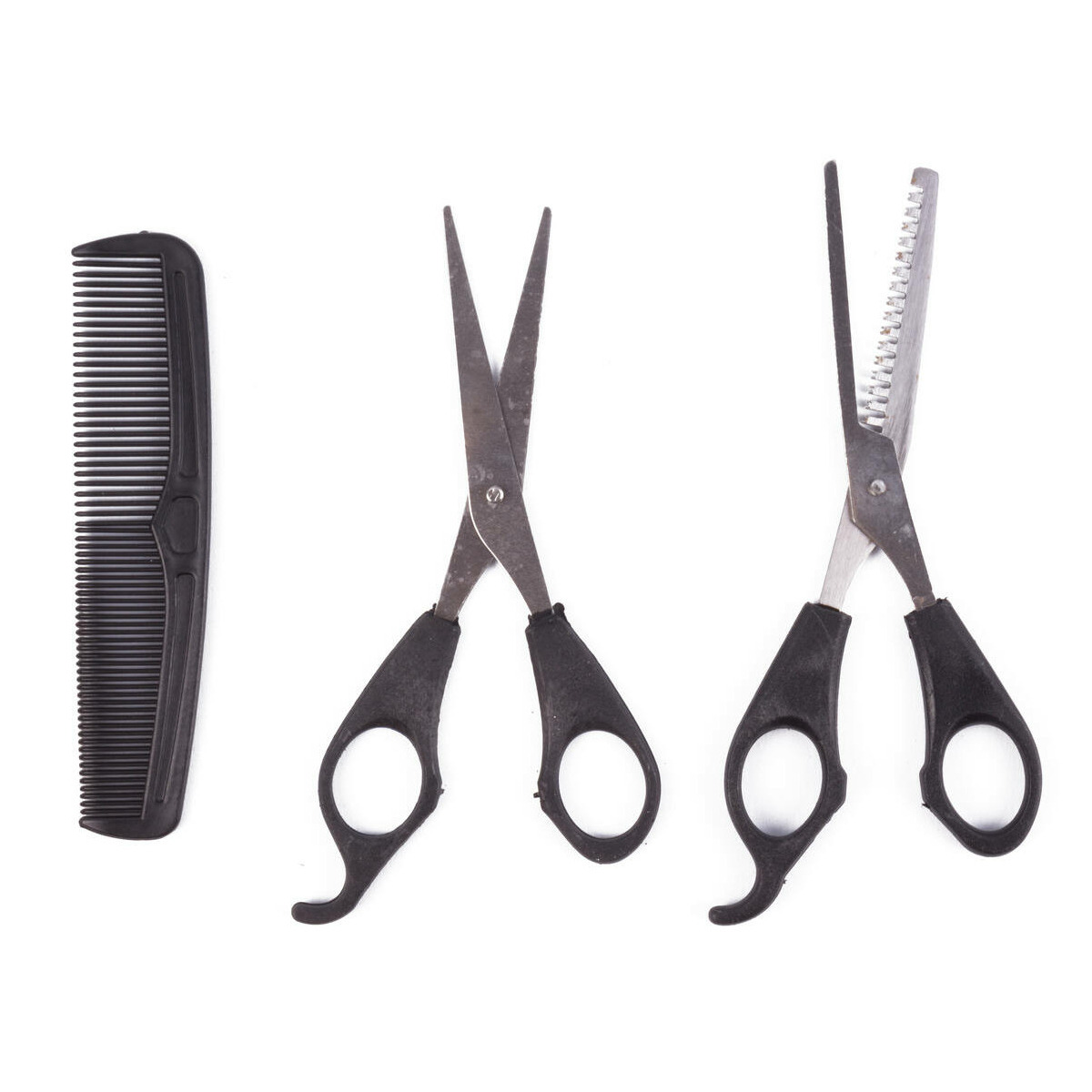 Benson Care Kappersset - zwart - 3x stuks - uitdun/knipschaar - haarkam - ergonomische vingergaten -