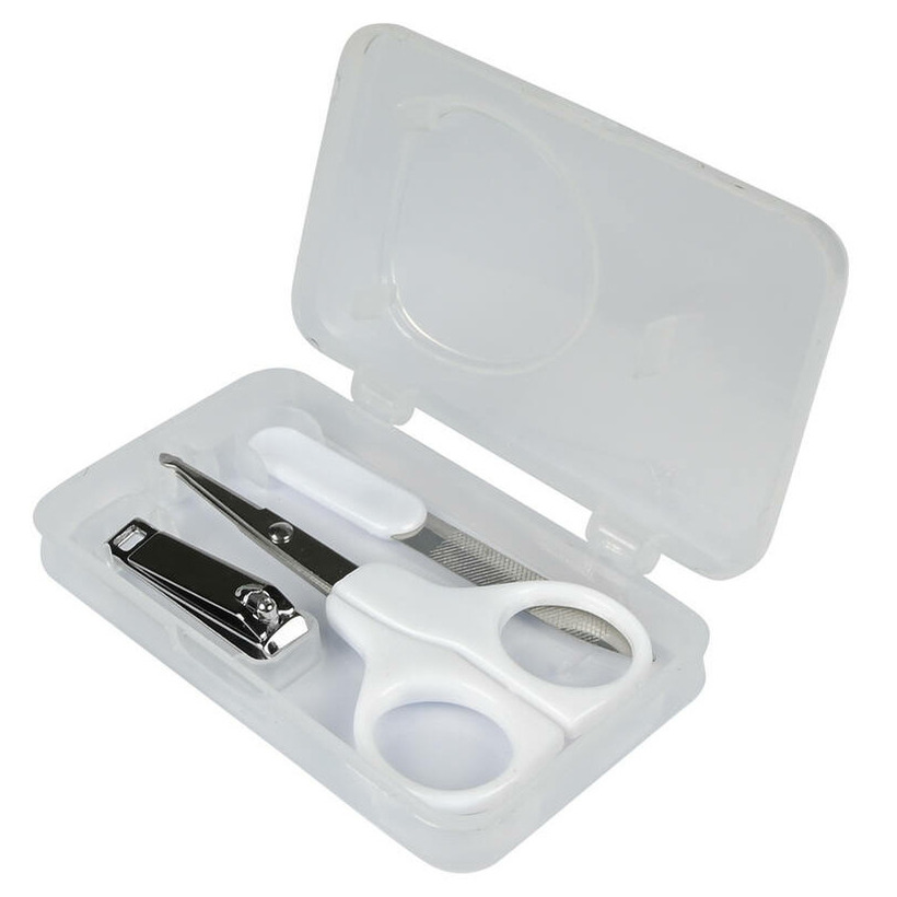 Benson Care Baby manicure set - 3x stuks - wit - incl. etui - RVS -
