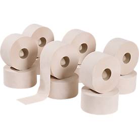 Tork Toiletpapier Natural Mini Jumbo 120377, 2-laags, geschikt voor T2, 12 rollen van 850 vel elk, 100% gerecycled papier, natuurlijke kleur