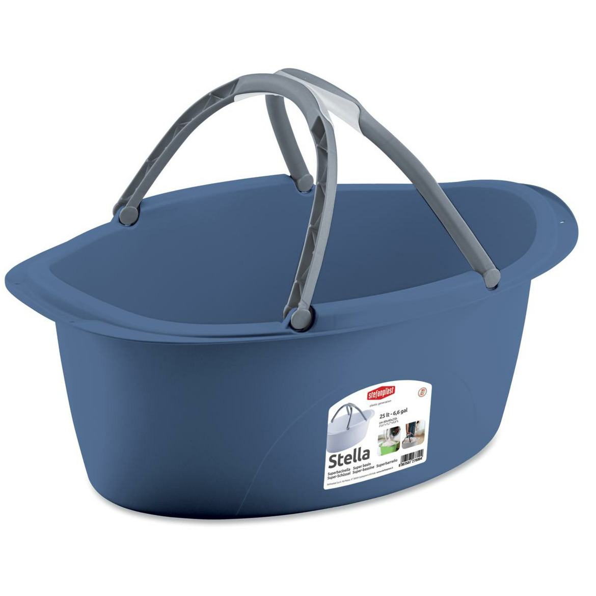 Stefanplast Wasmand/draagmand/teil met hengsel - kunststof - 25 Liter - blauw - 60 x x 25 cm -