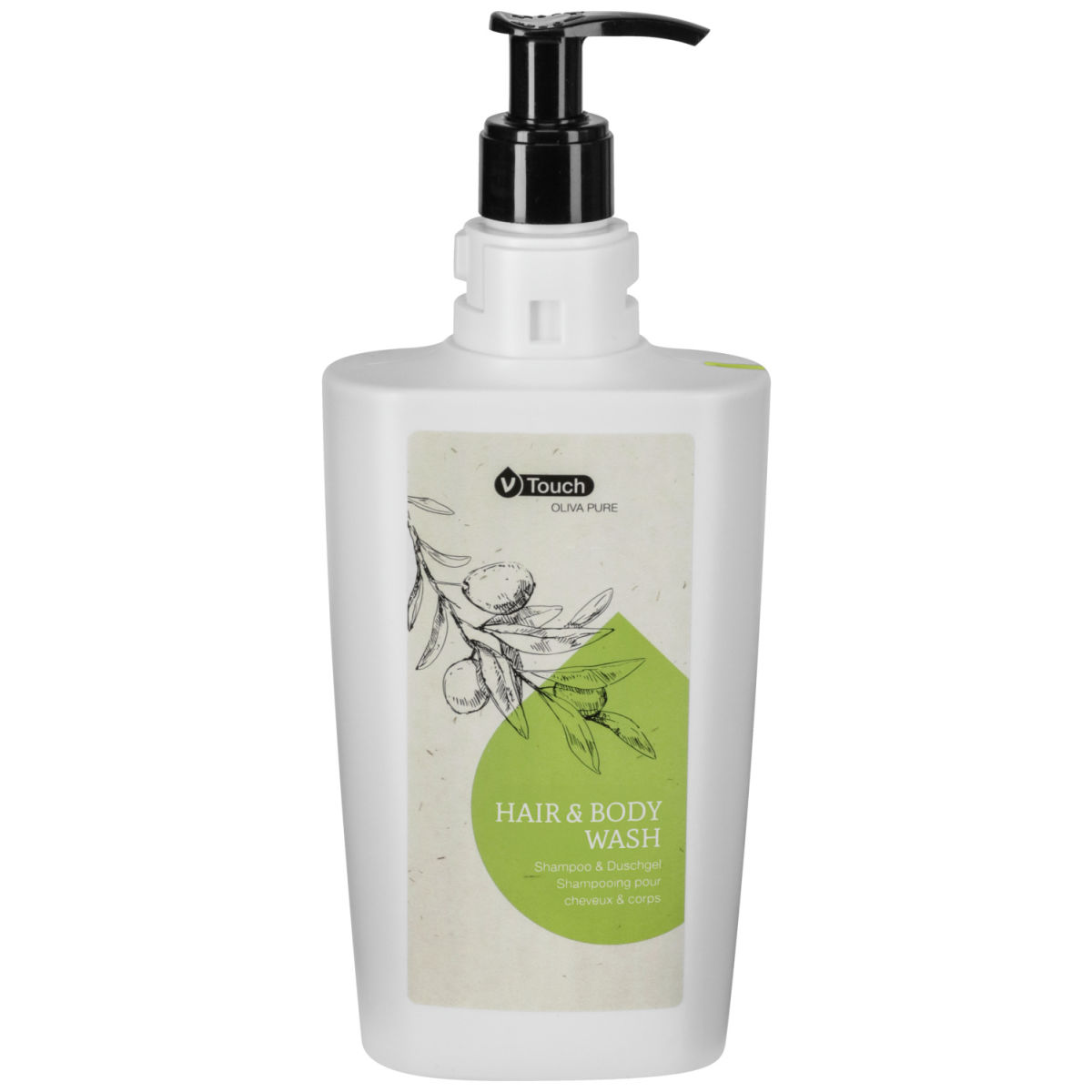 V-Touch Shampoo en douchegel Oliva Pure 2 in 1 in pompdispenser; 400 ml; groen; 24 stuk / verpakking
