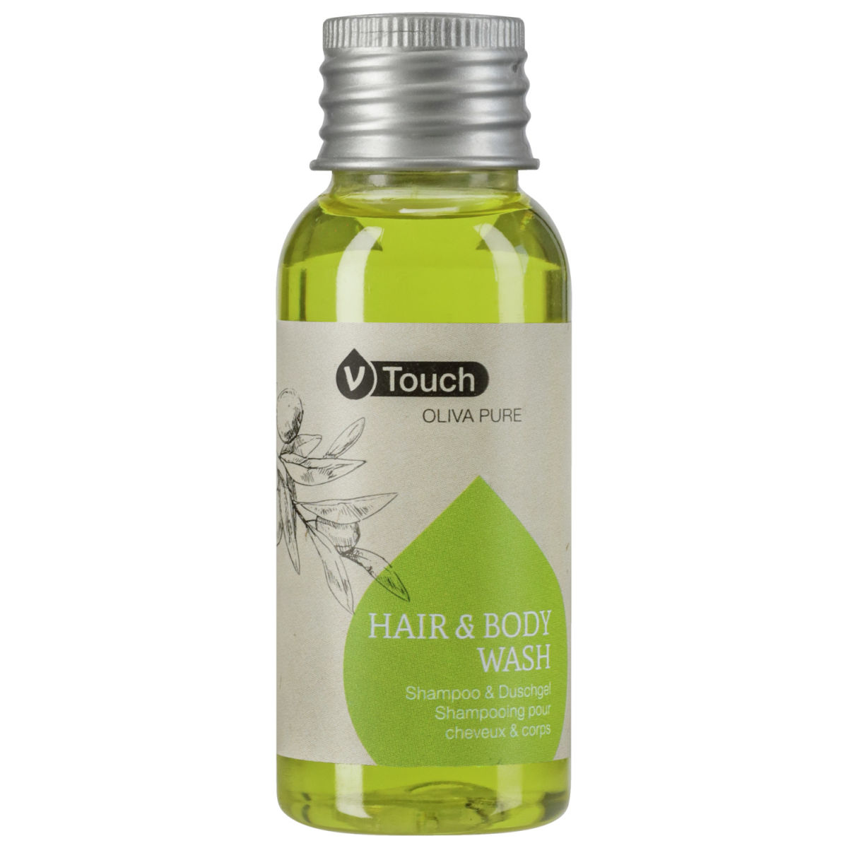 V-Touch Hotel shampoo en douchegel Oliva Pure 2 in 1; 35 ml; groen; 250 stuk / verpakking