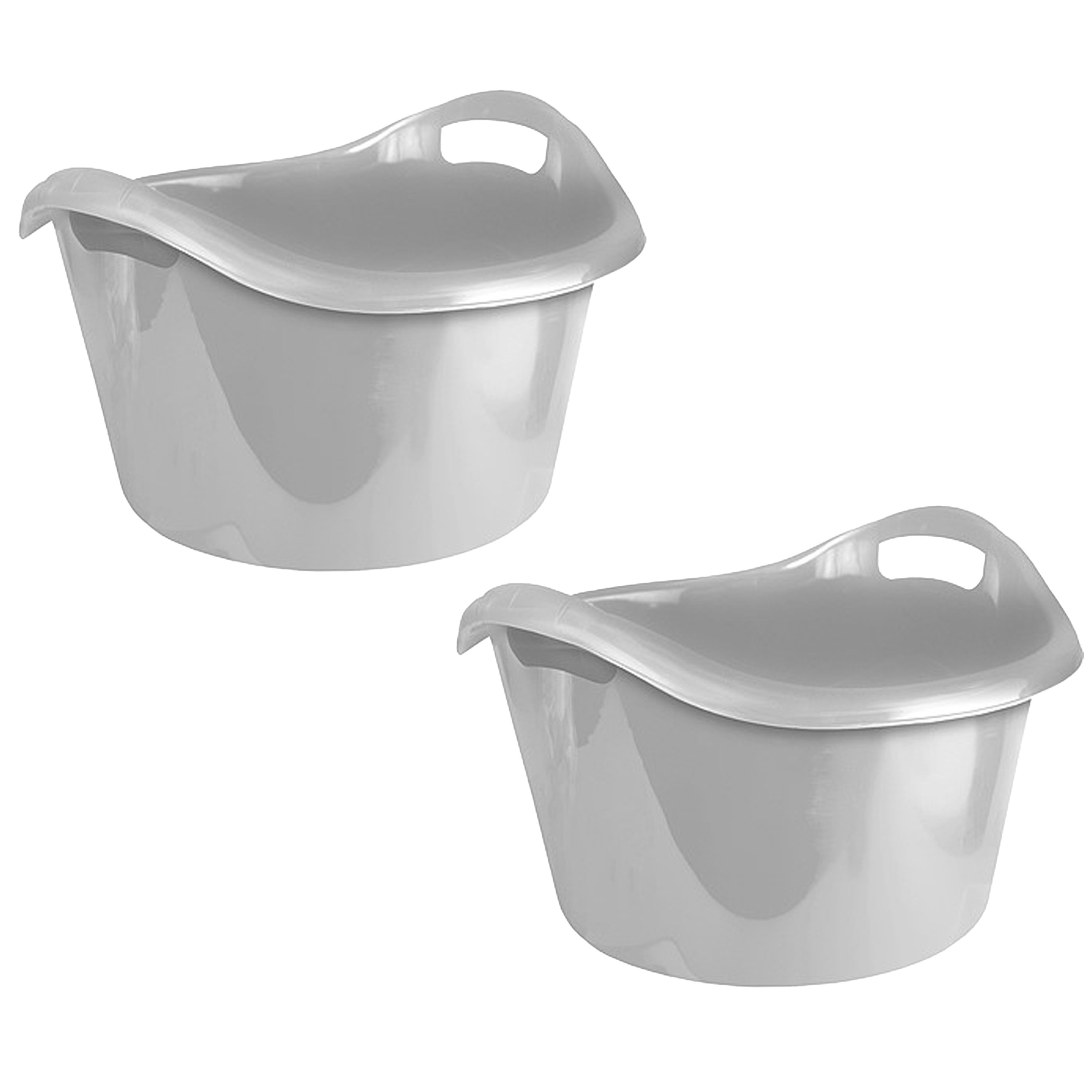Hega Hogar Grote teil/afwasbak/kuip - 2x - kunststof - rond - handvatten - 54 x 32 cm - liter - zilvergrijs -