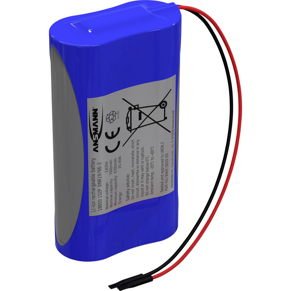 1S2P Accupack Aantal cellen: 2 Batterijgrootte: 18650 Kabel Li-ion 3.6 V 7000 mAh