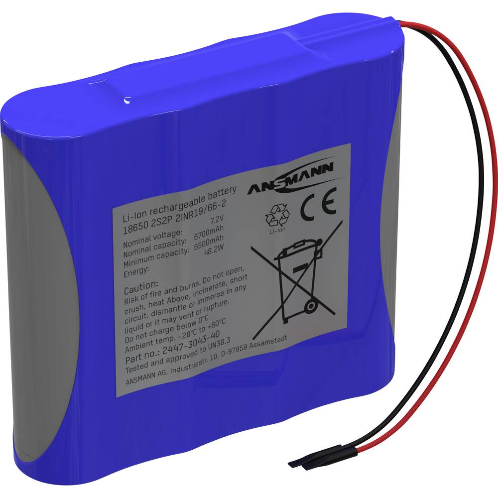 2S2P Accupack Aantal cellen: 4 Batterijgrootte: 18650 Kabel Li-ion 7.2 V 6700 mAh