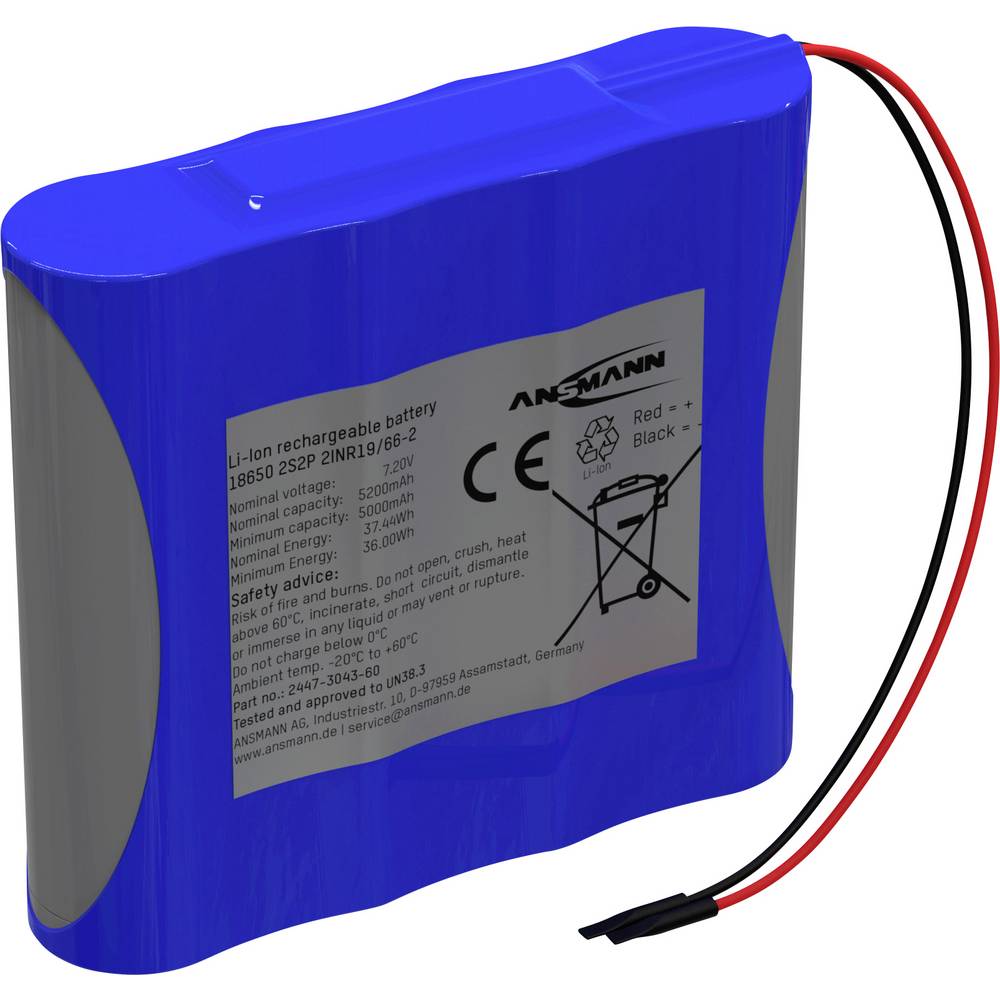 2S2P Akkupack 4x 18650 Kabel Li-Ion 7.2V 5200mAh Accupack Aantal cellen: 4 Li-ion 7.2 V 5200 mAh
