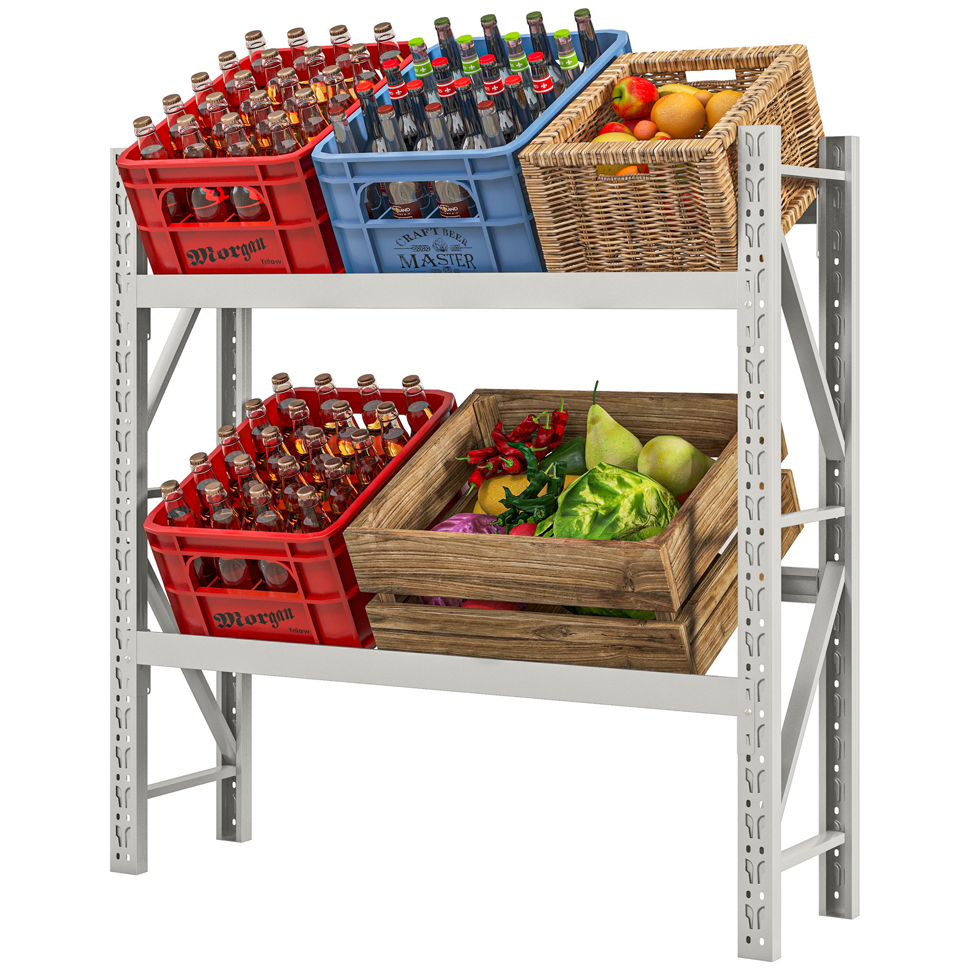 HOMCOM drankkrattenrek, stevig, tot 6 kratten, in hoogte verstelbaar, stalen frame, 110 x 30 x 110 cm, wit | Aosom.nl