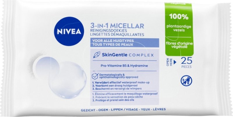 3-in-1 verzorgende micellair reinigingsdoekjes 25 stuks
