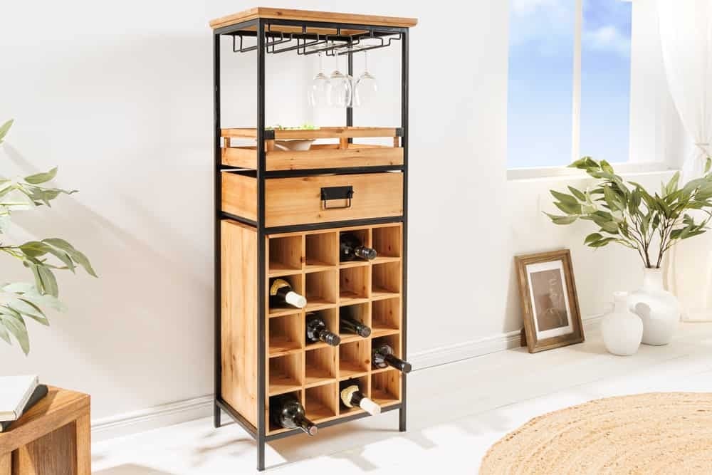 Invicta Interior Massief houten wijnrek SEVENS SEAS 120 cm natuurlijk grenenhout zwart metalen flessenrek - 43921