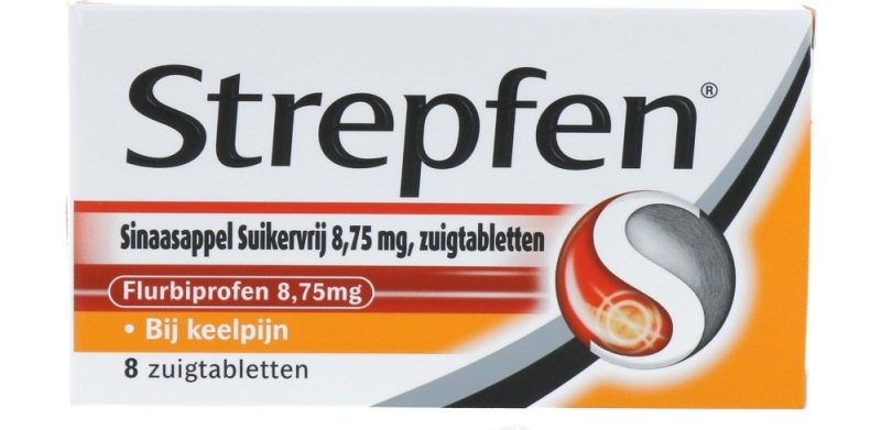 Flurbip sinaasappel suikervij 8.75 mg 8 Tabletten