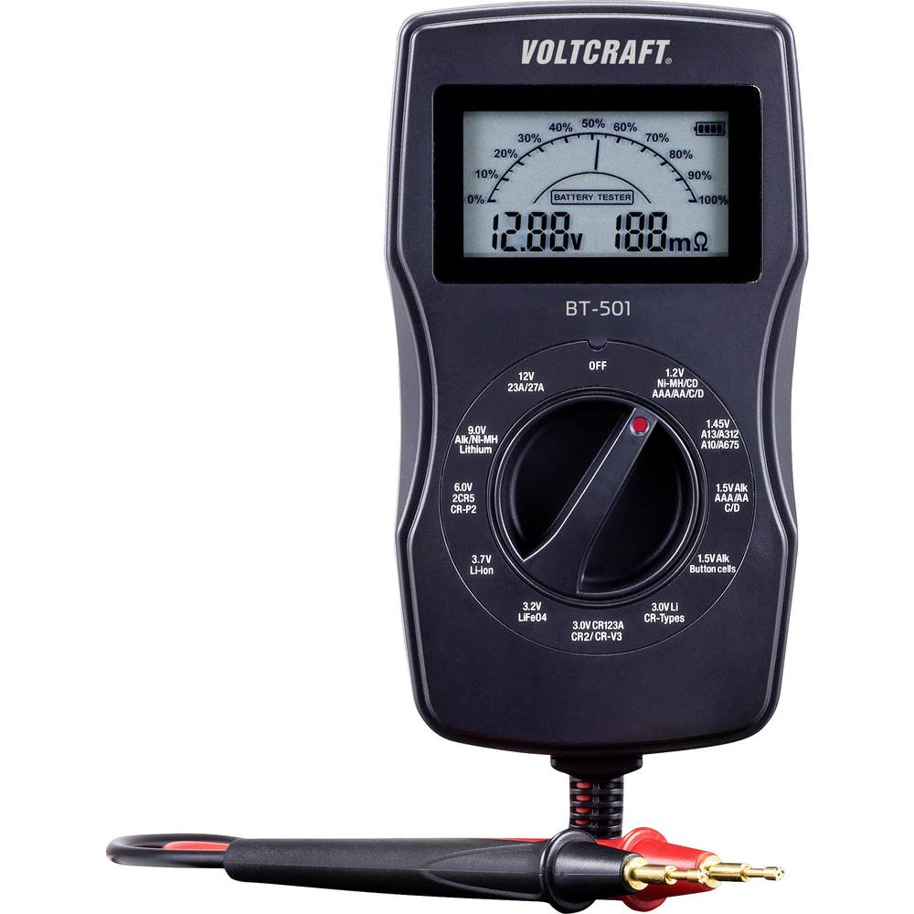 Batterijtester BT-501 Meetbereik (batterijtester) 1.2 V, 1.5 V, 3 V, 6 V, 3.7 V, 9 V, 12 V Batterij, Oplaadbare batterij BT-501