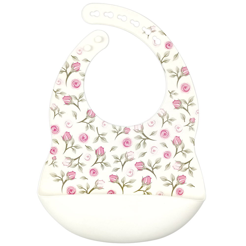  Siliconen - Baby Slabbetje - Met opvangbakje - Roses - Wit