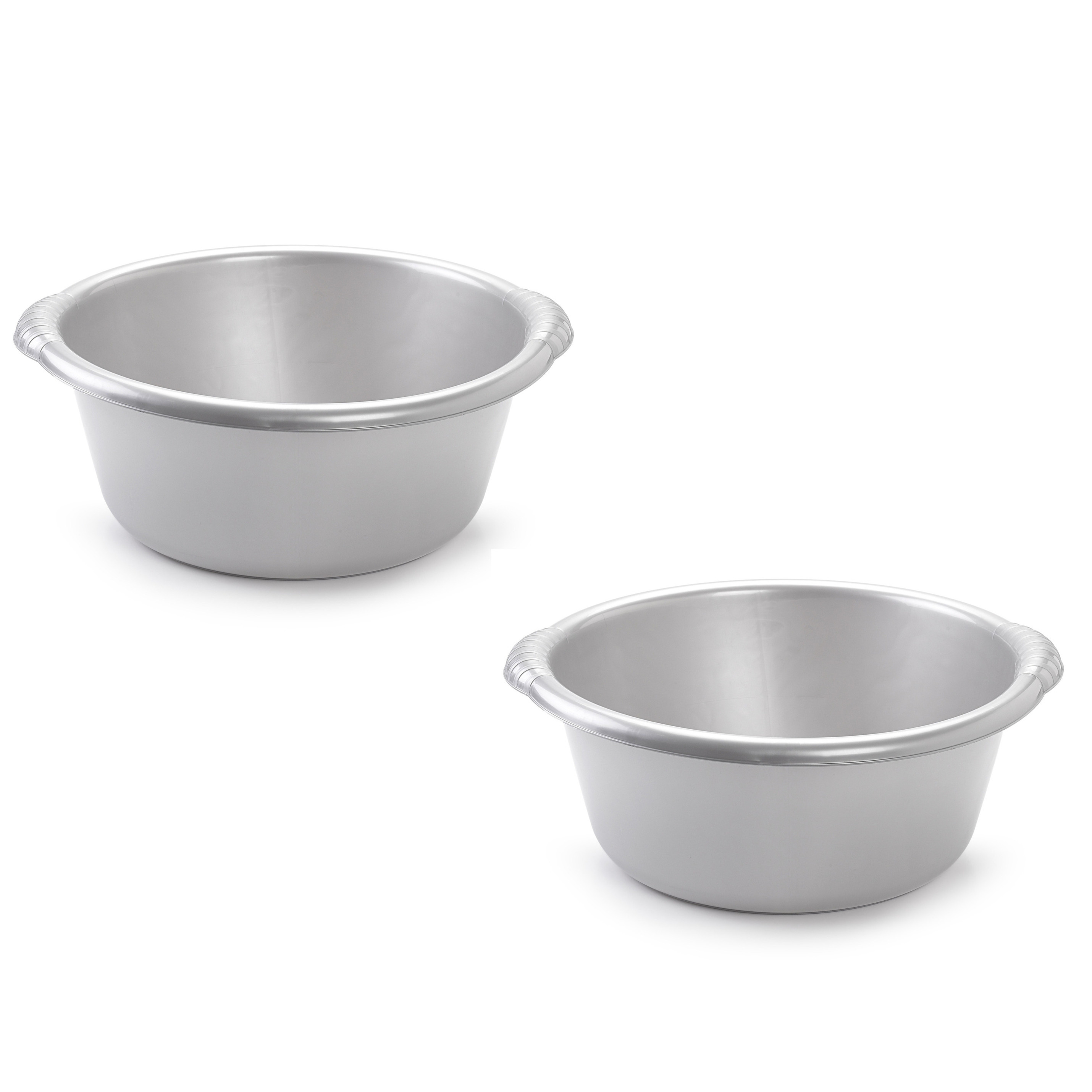 PlasticForte Afwasteil - 2x stuks - 6 liter - rond - zilverkleurig - afwasbak - camping -