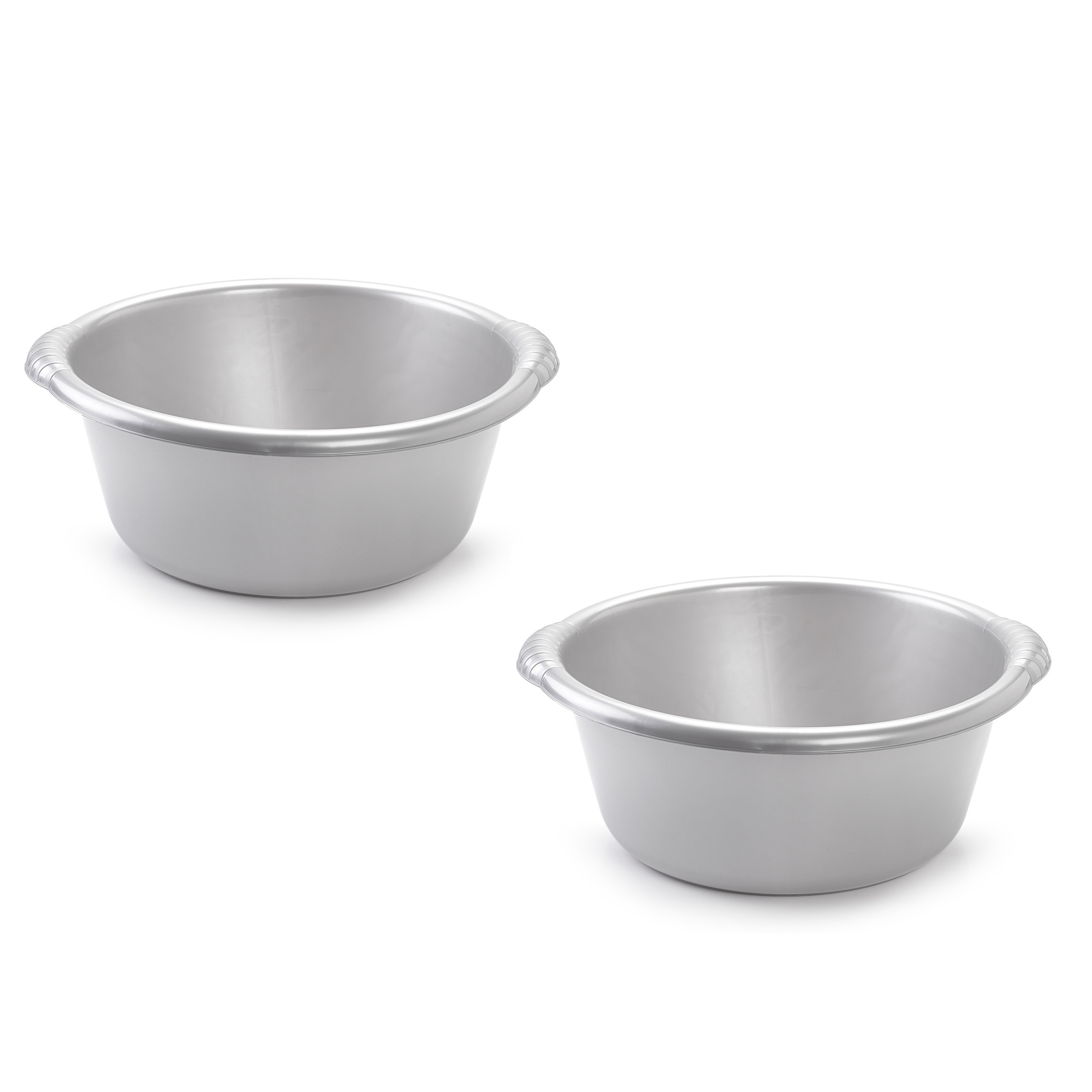 PlasticForte 2x stuks ronde afwasteil/afwasbak zilver 15 liter -