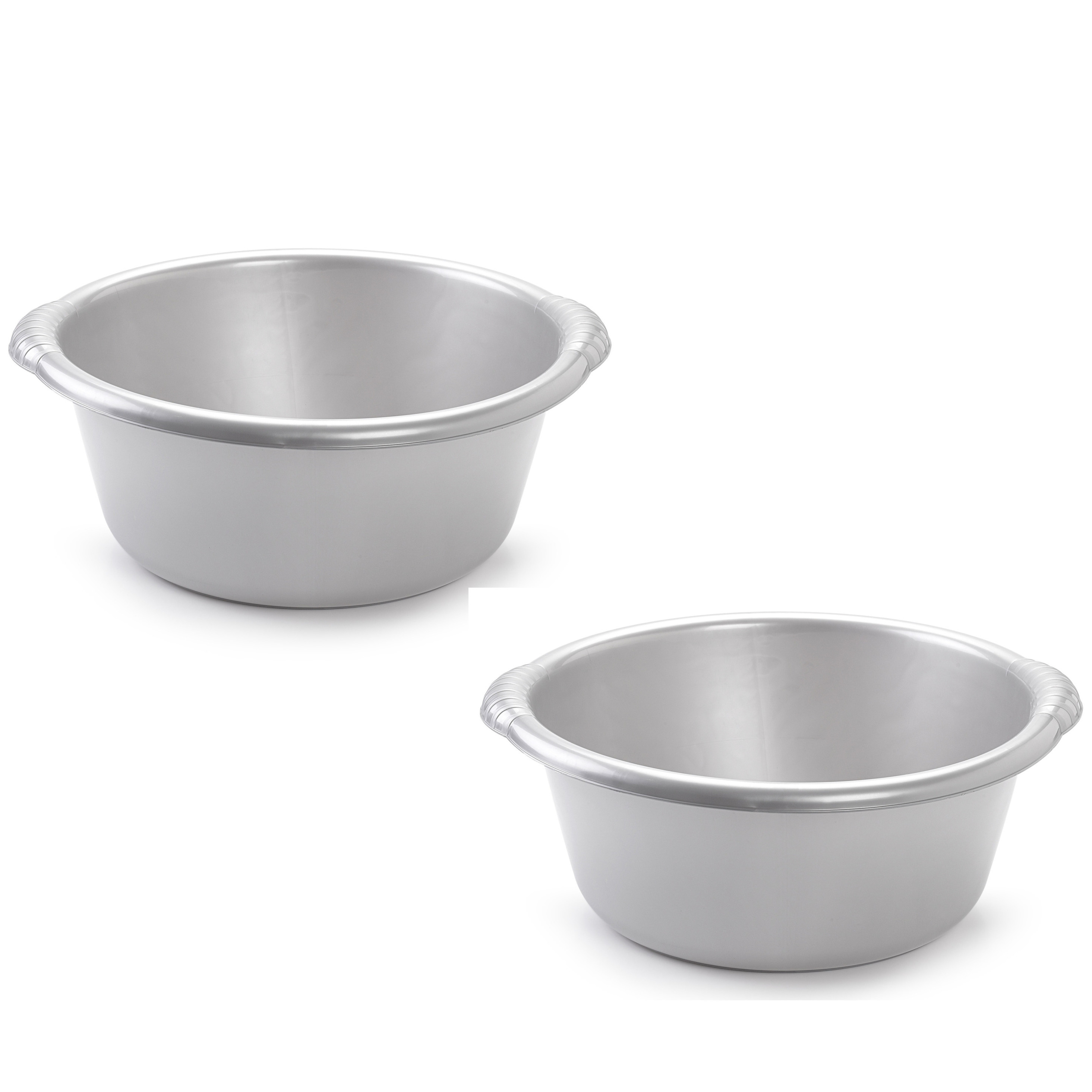 PlasticForte 2x stuks grote ronde afwasteil/afwasbak zilver 20 liter -