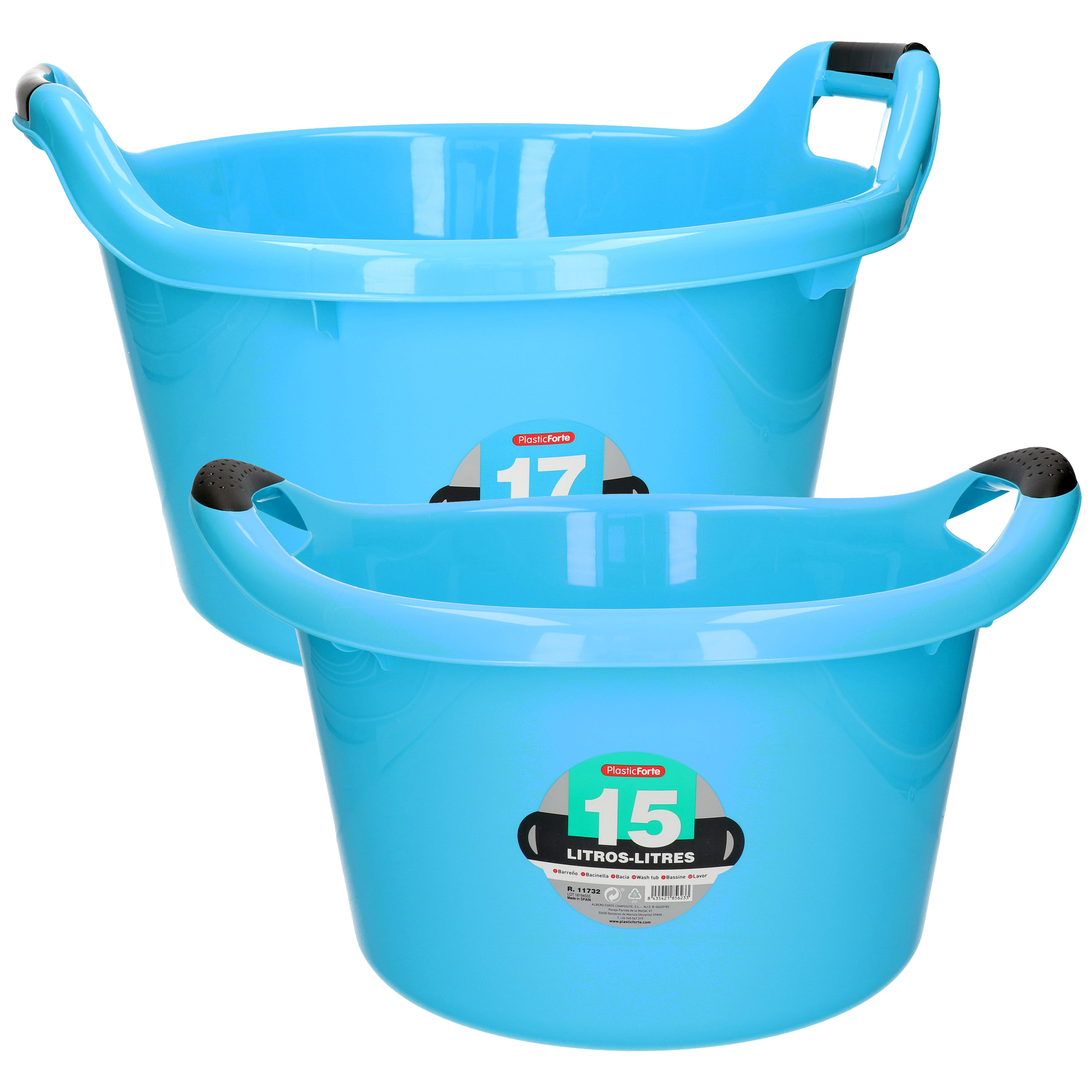 Forte Plastics Afwasbak teil - set van 2 formaten - 15 en 17 liter - blauw - kunststof -