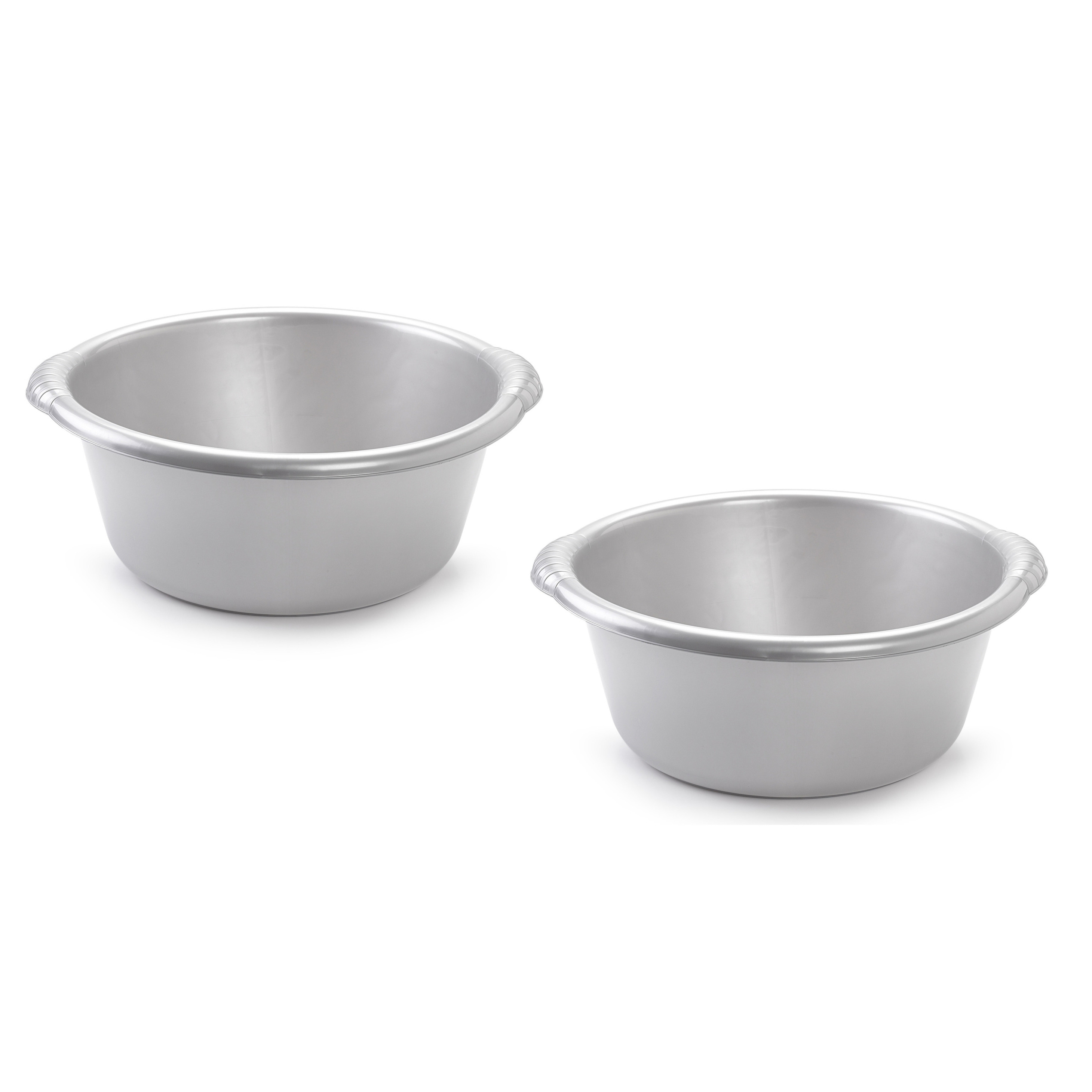 PlasticForte Afwasteil - 2x stuks - 25 liter - rond - zilverkleurig - afwasbak - camping -