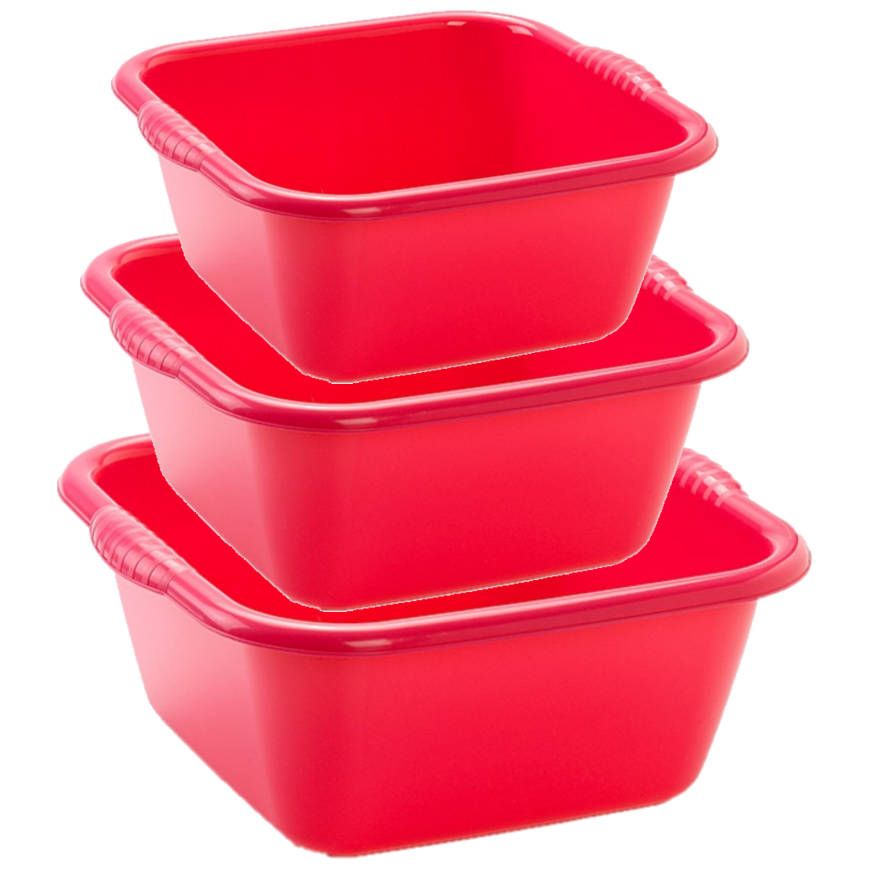 PlasticForte afwas teiltjes set - 3x stuks - kunststof - rood - in 3 formaten - 10 - 15 - 20 Liter -