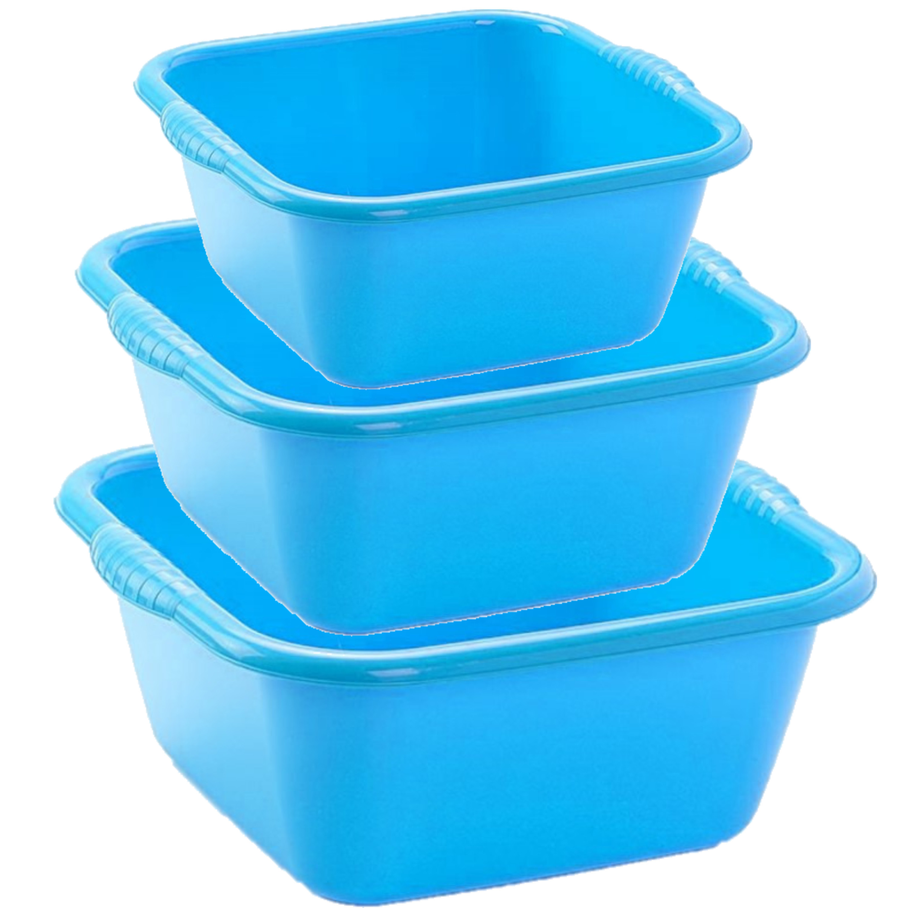 PlasticForte afwas teiltjes set - 3x stuks - kunststof - blauw - in 3 formaten - 15 - 20 - 25 Liter -