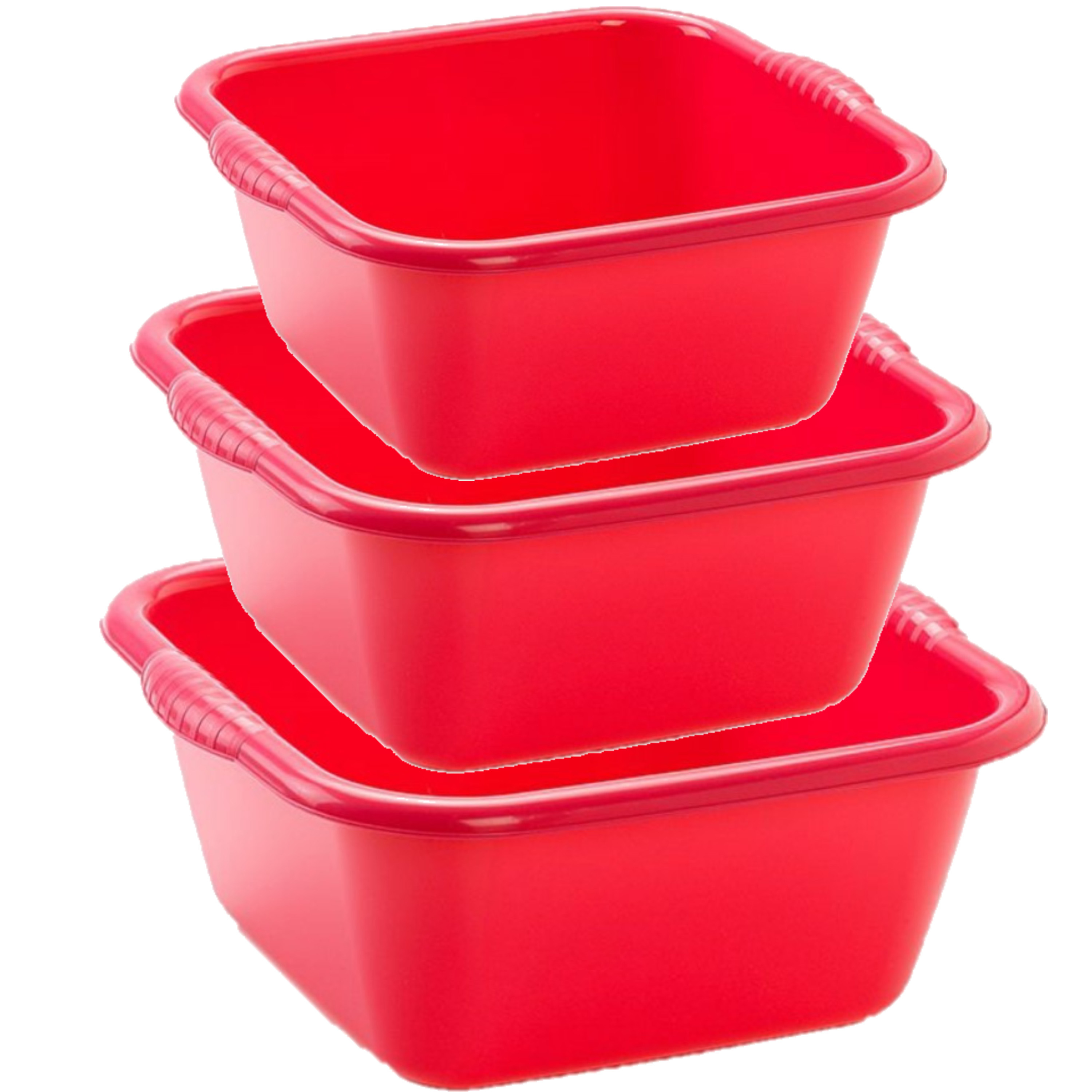 PlasticForte afwas teiltjes set - 3x stuks - kunststof - rood - in 3 formaten - 15 - 20 - 25 Liter -
