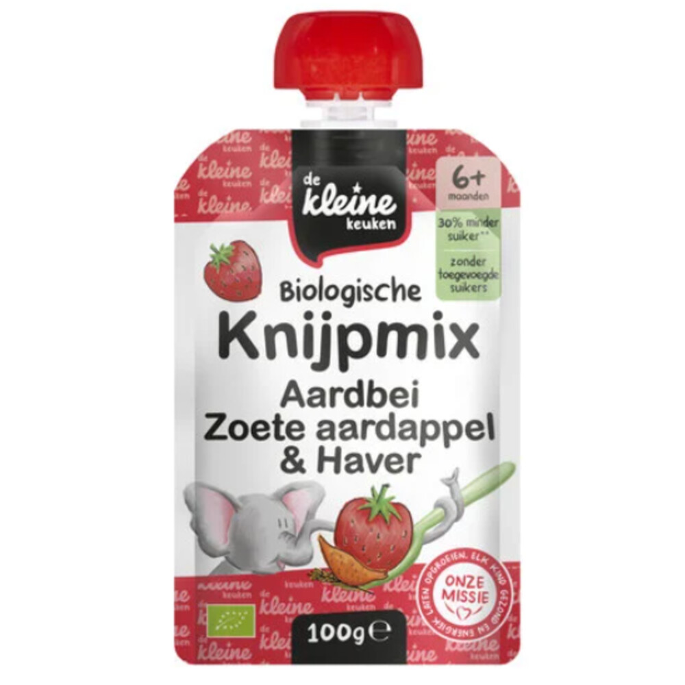 Biologische Knijpmix Aardbei, Zoete aardappel&Haver 100 gr