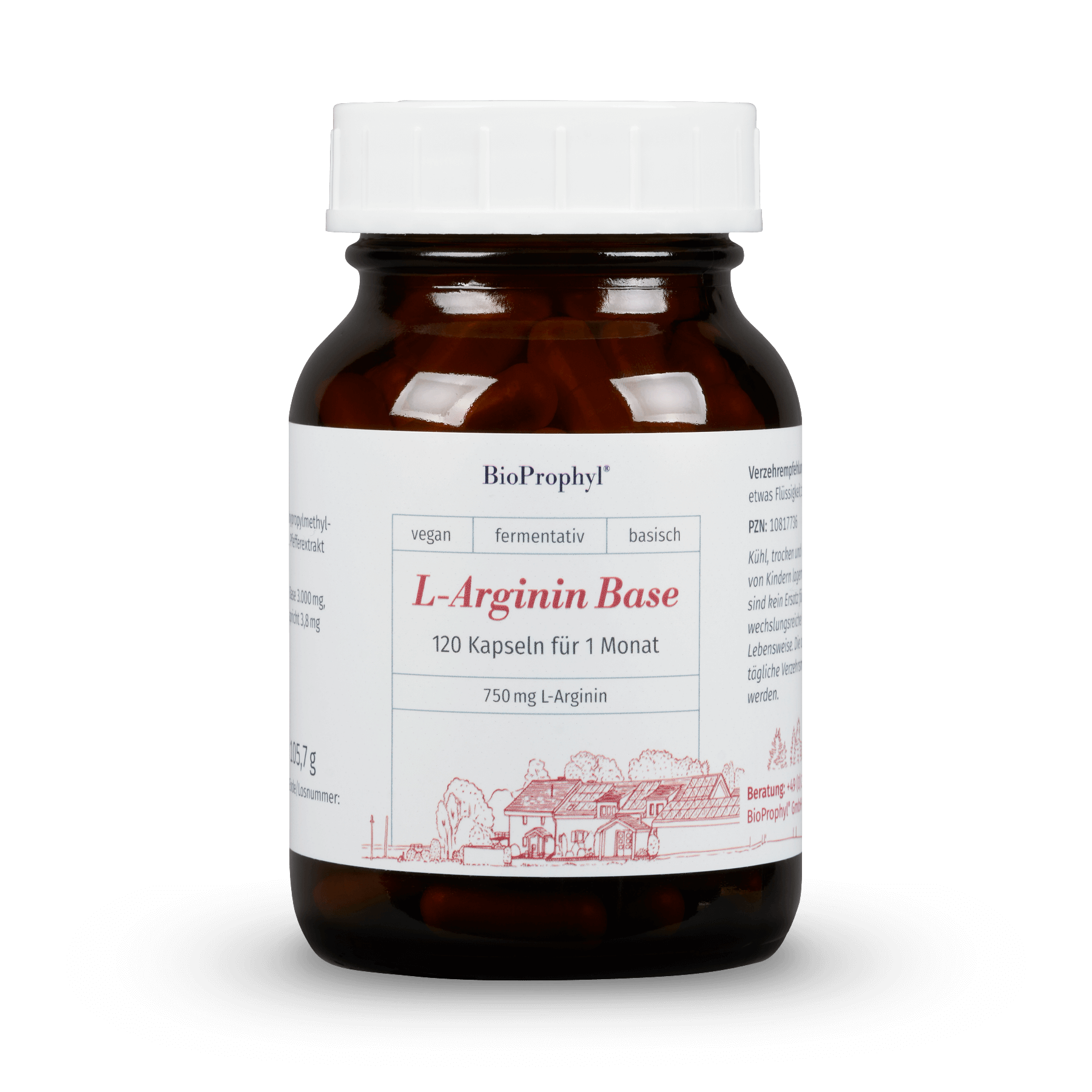 L-Arginine base 120 plantaardige capsules op basis van 750 mg L-arginine uit de fermentatieve productie