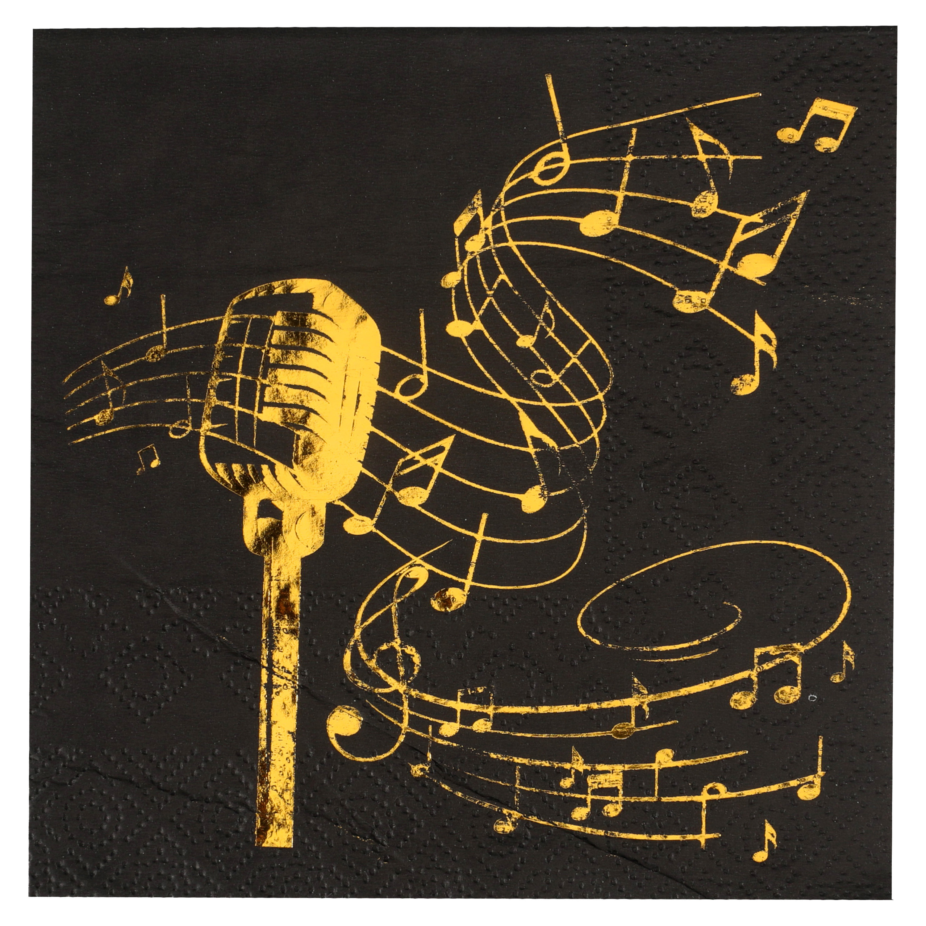 muziek thema feest servetten - 20x stuks - 25 x 25 cm - papier - zwart/goud -
