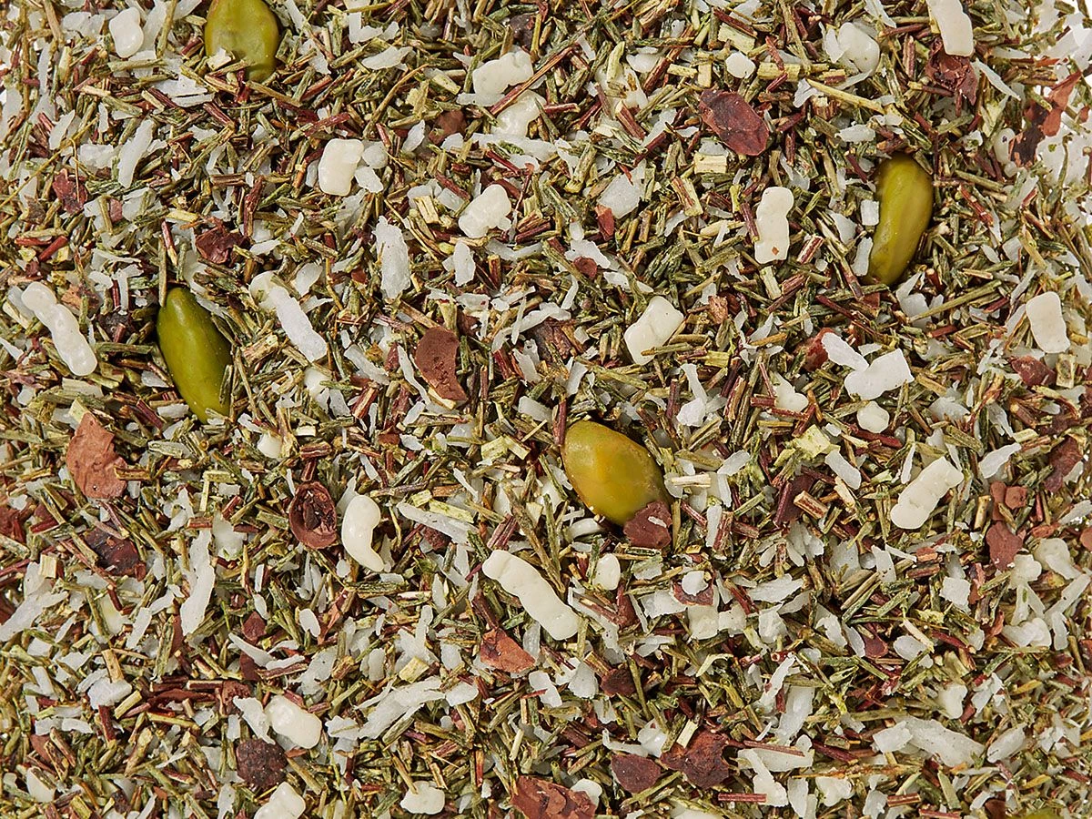 Witte chocolade - Pistache
 -
 Rooibos thee