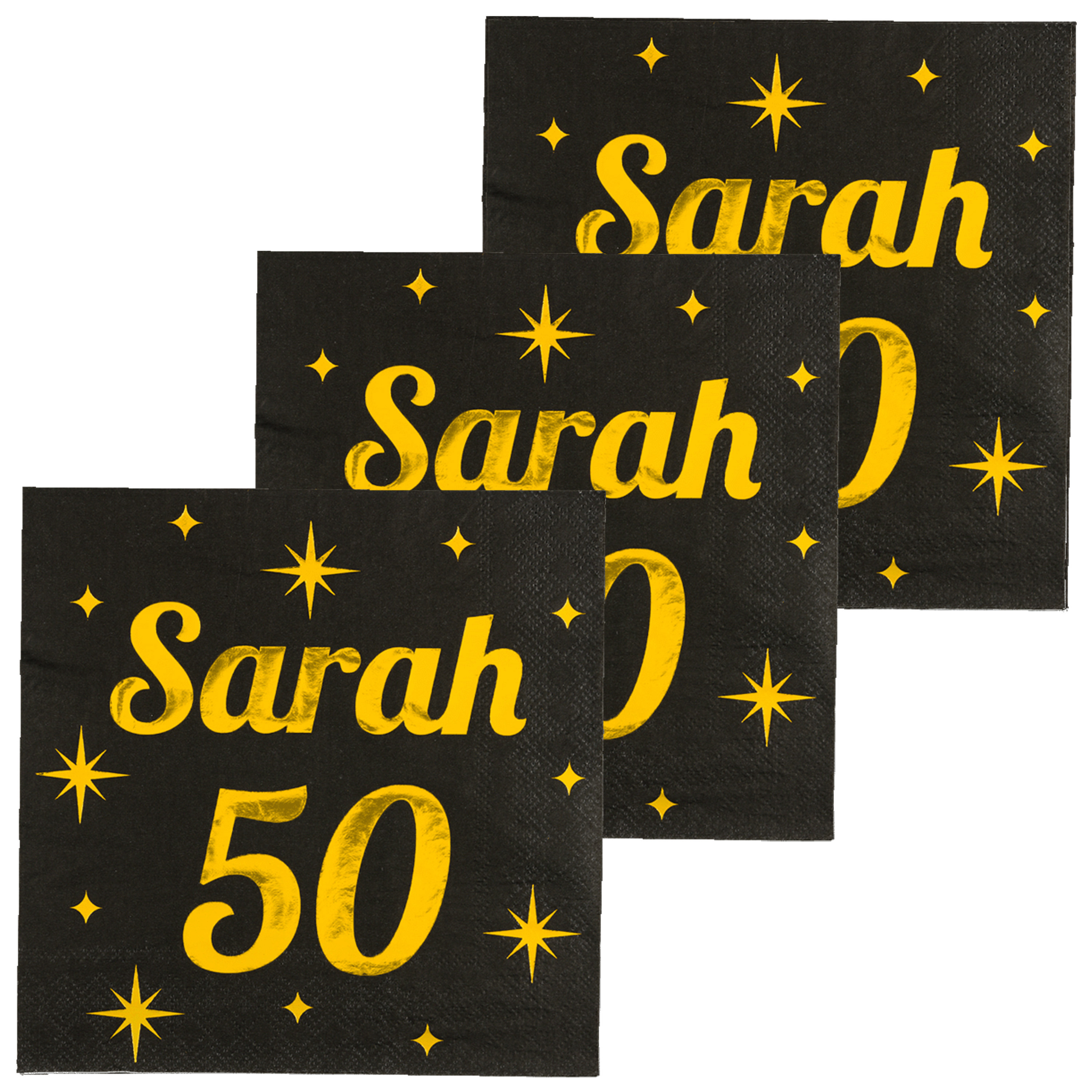 Paperdreams Verjaardag℃of Sarah feest servetten - leeftijd 50 jaar - 48x stuks - zwart/goud - 33 x 33 cm -