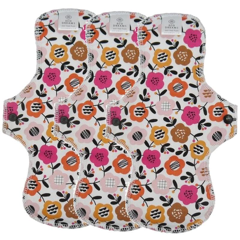 Menstruatiecups.nl Wasbaar maandverband en inlegkruisjes - Eco Dreams - extra dun (beschrijvin 3 stuks maandverband plus Flowers on white (wit))