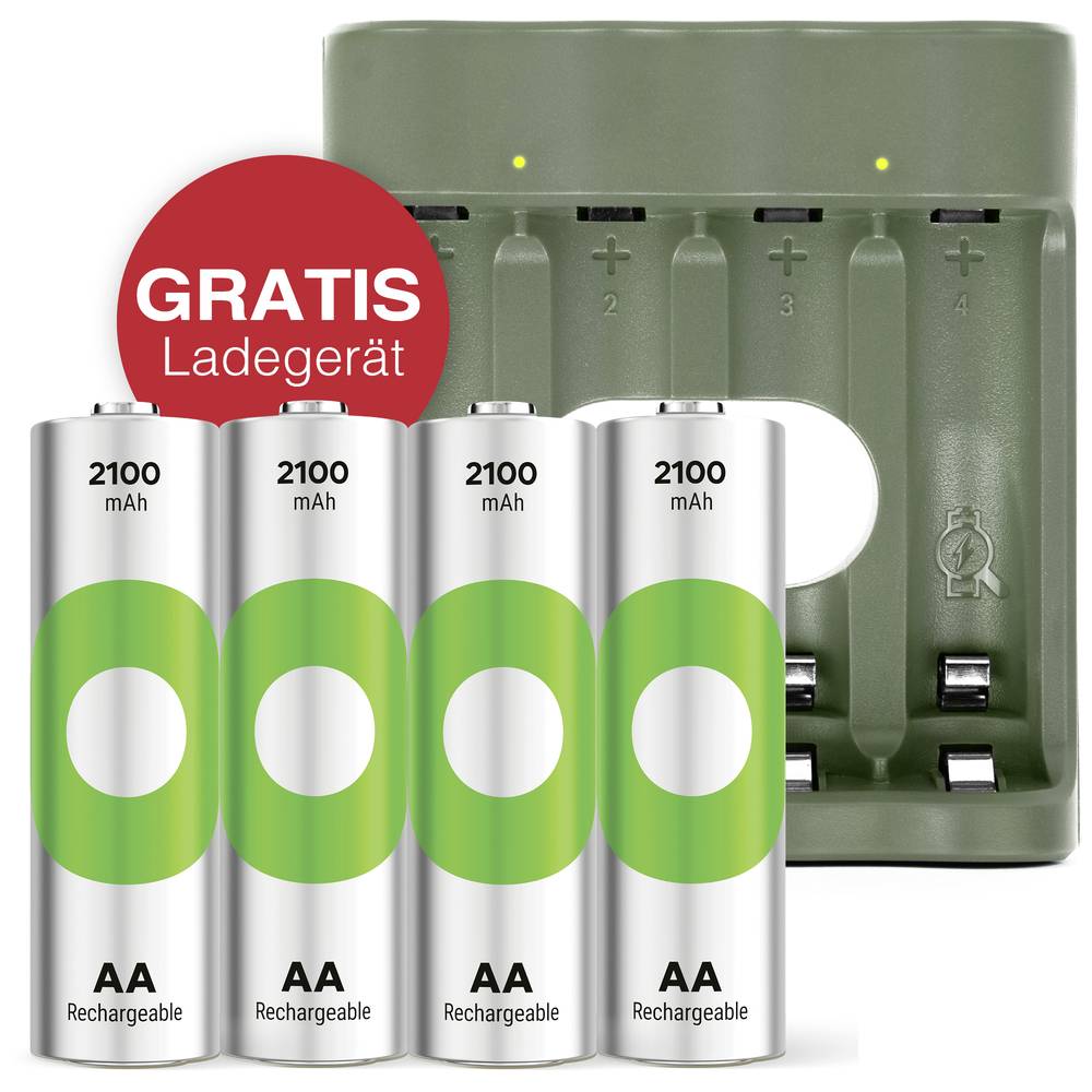 Aktion Gratis Ladegerät USB-Modell Ladegerät  B441 inkl. 4x AA-Akku Oplaadbare AA batterij (penlite) NiMH 2100 mAh 1.2 V 1 set(s)