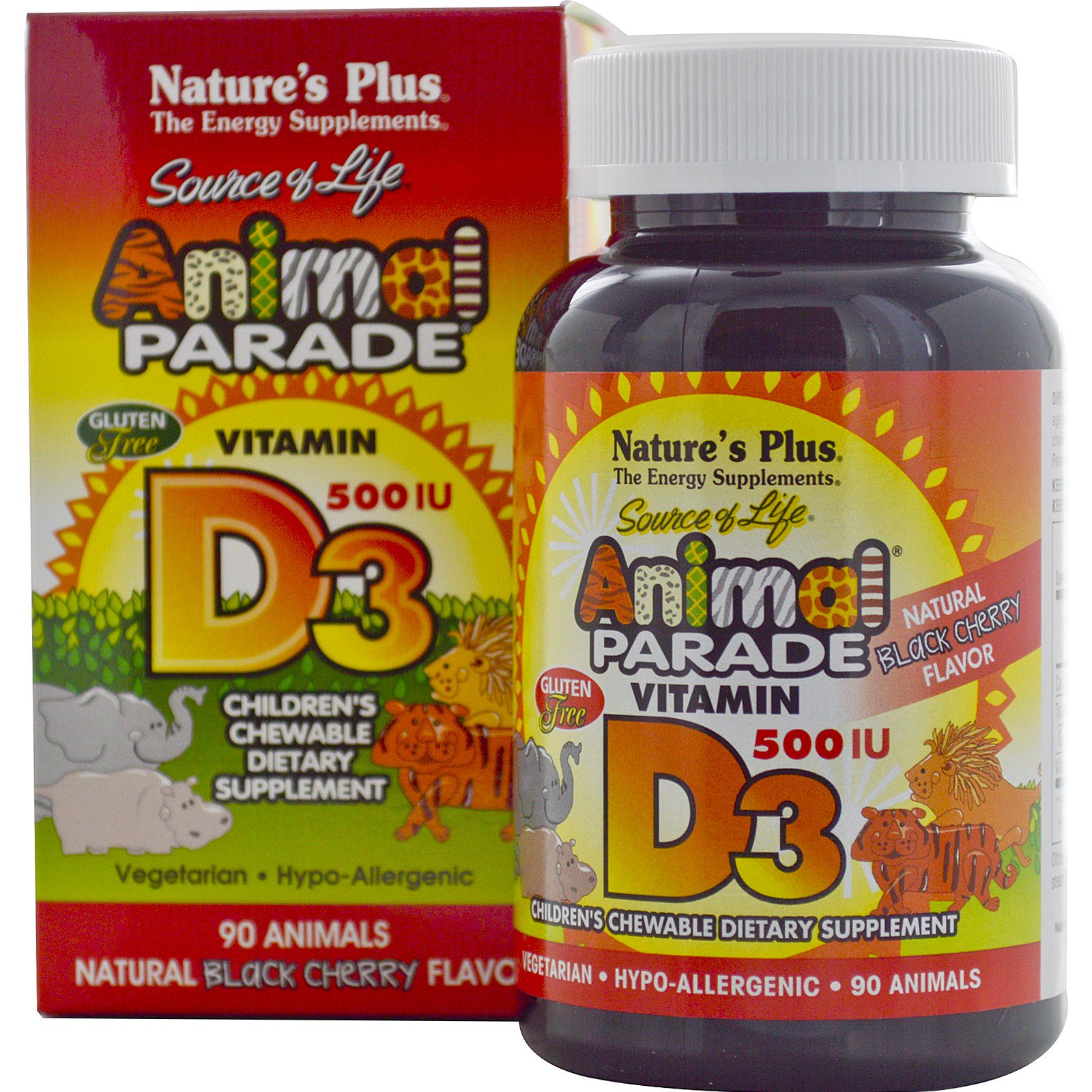 Vitamin D3, Natural Black Cherry Flavor, 500 IU (90 Animals) - 