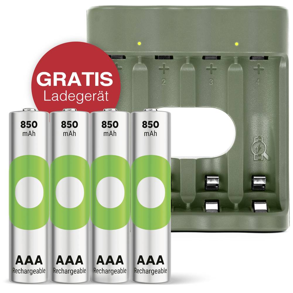 Aktion Gratis Ladegerät USB-Modell Ladegerät  B441 inkl. 4x AAA-Akku Oplaadbare AAA batterij (potlood) NiMH 850 mAh 1.2 V 1 set(s)