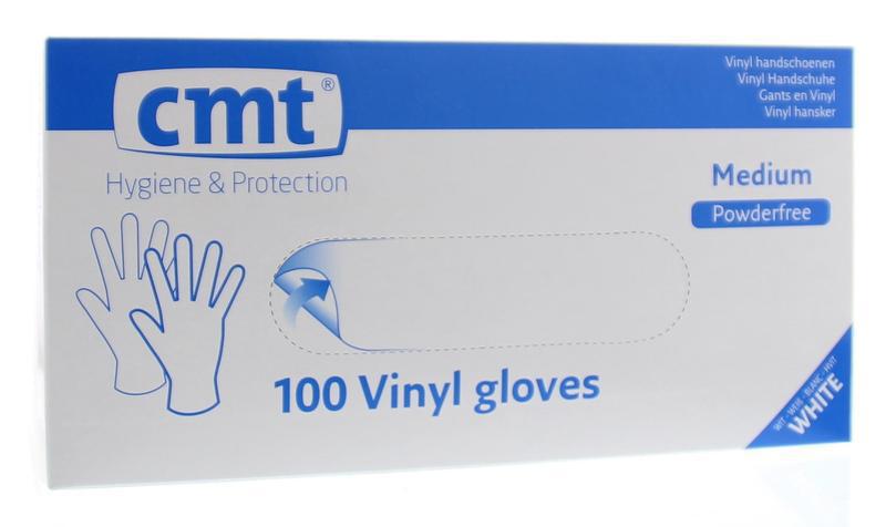 CMT Vinyl handschoenen poedervrij maat m wit/transparant 100 stuks